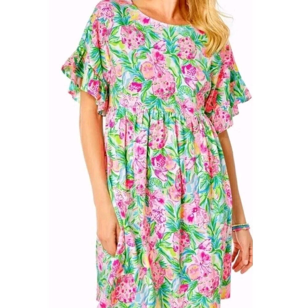 Lilly Pulitzer TILTSON Sz M Swing Dress w Flounce, Ruffled Sleeves